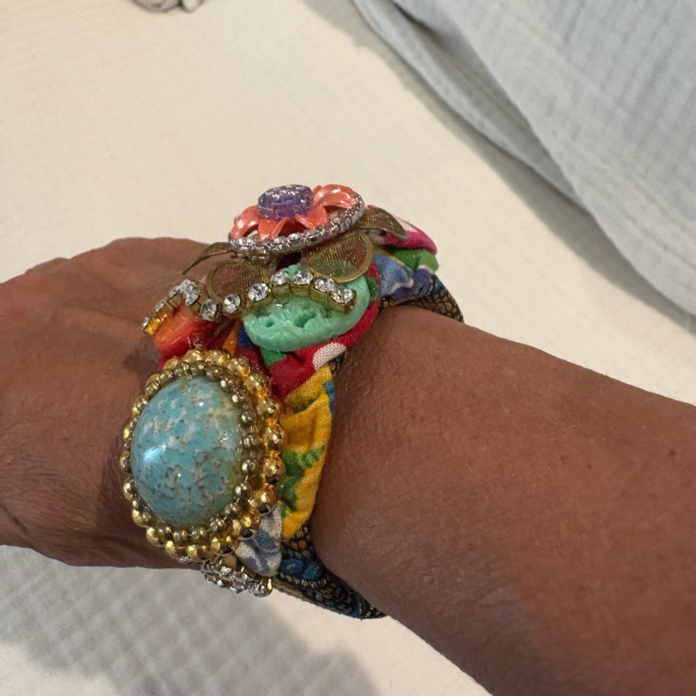 Anthropologie Multicolor Beaded Bracelet with Turquoise and Gold